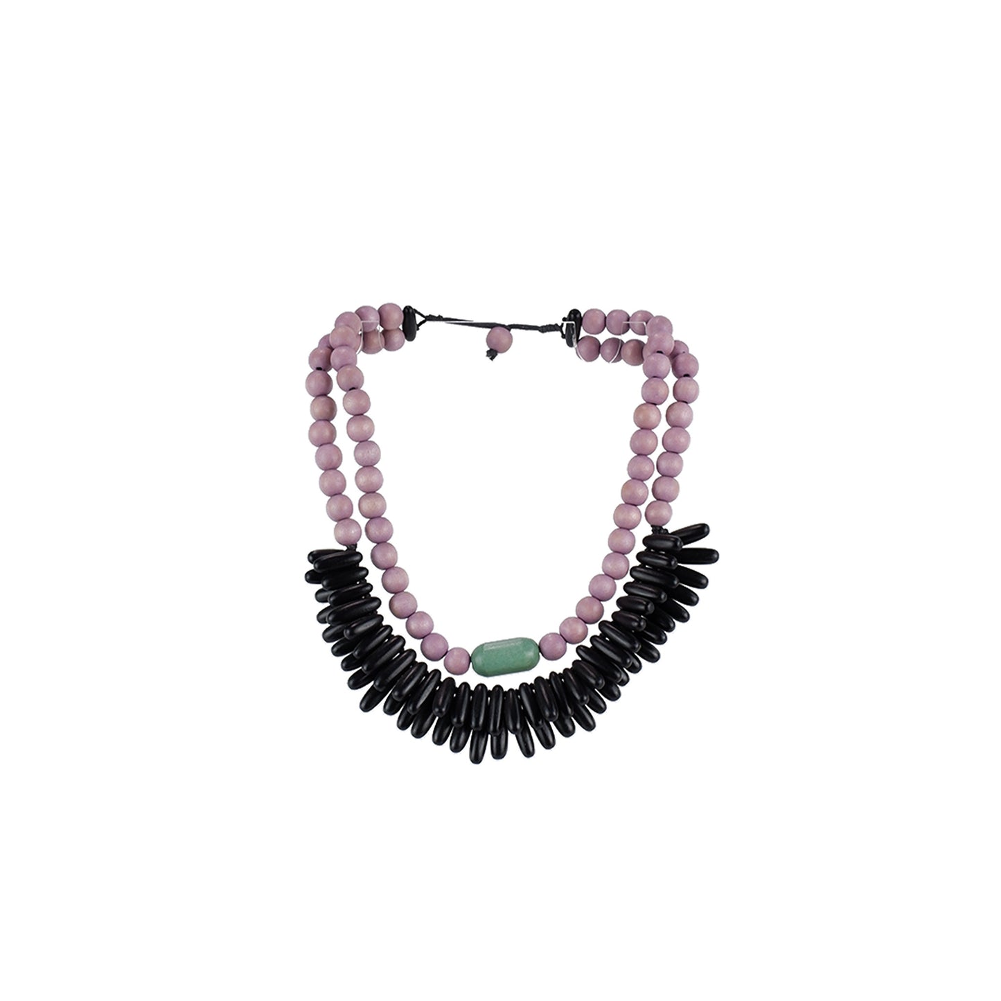 NK15104 - Handmade Wooden Necklace | Double-Layer Design with Unique Pendant Accents | Sustainable Statement Jewelry