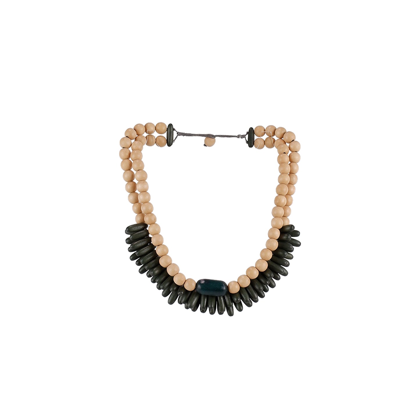 NK15104 - Handmade Wooden Necklace | Double-Layer Design with Unique Pendant Accents | Sustainable Statement Jewelry