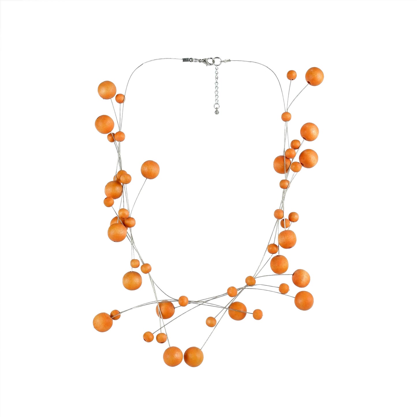 Handmade wooden bead necklace in orange featuring a constellation-inspired design. Ethically crafted, lightweight, and perfect for astrology lovers and boho fashion."