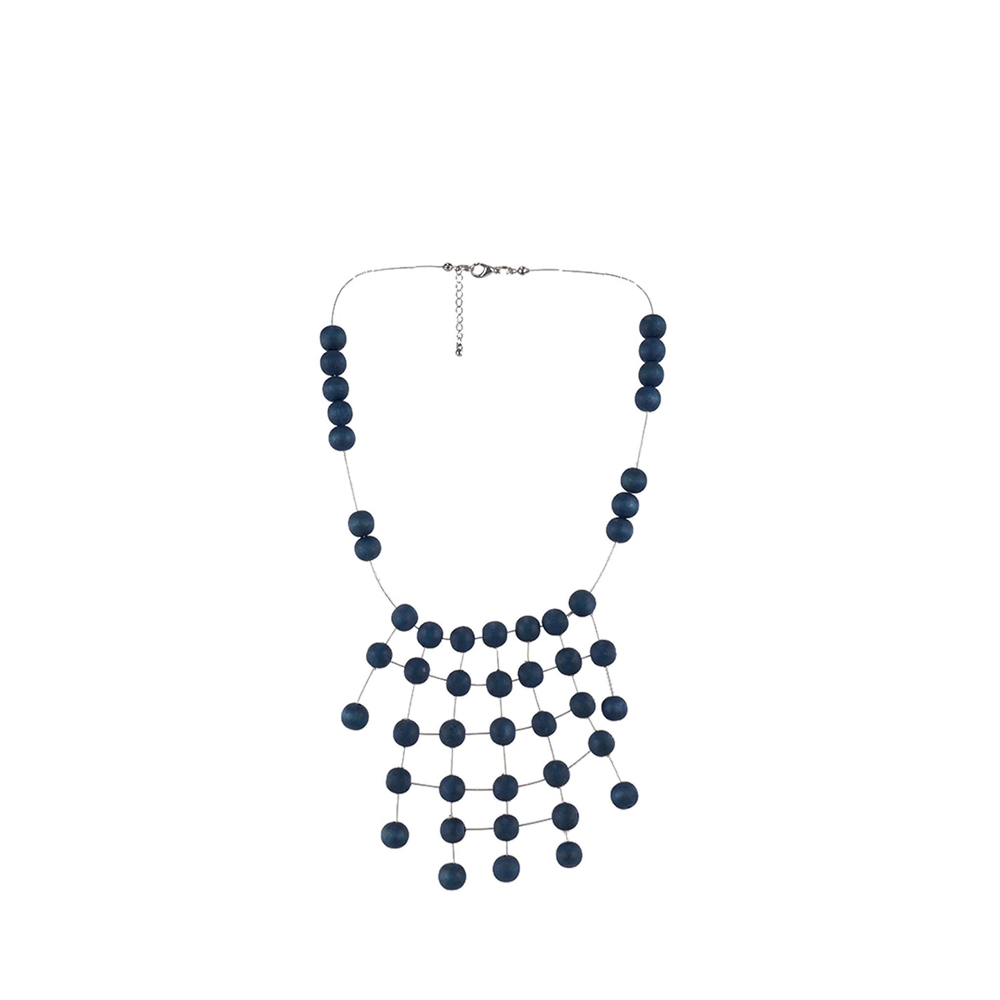 Handmade wooden bib necklace with interlaced wood beads, crafted by a sustainable fashion accessories manufacturer. Unique, eco-friendly, and statement-worthy.