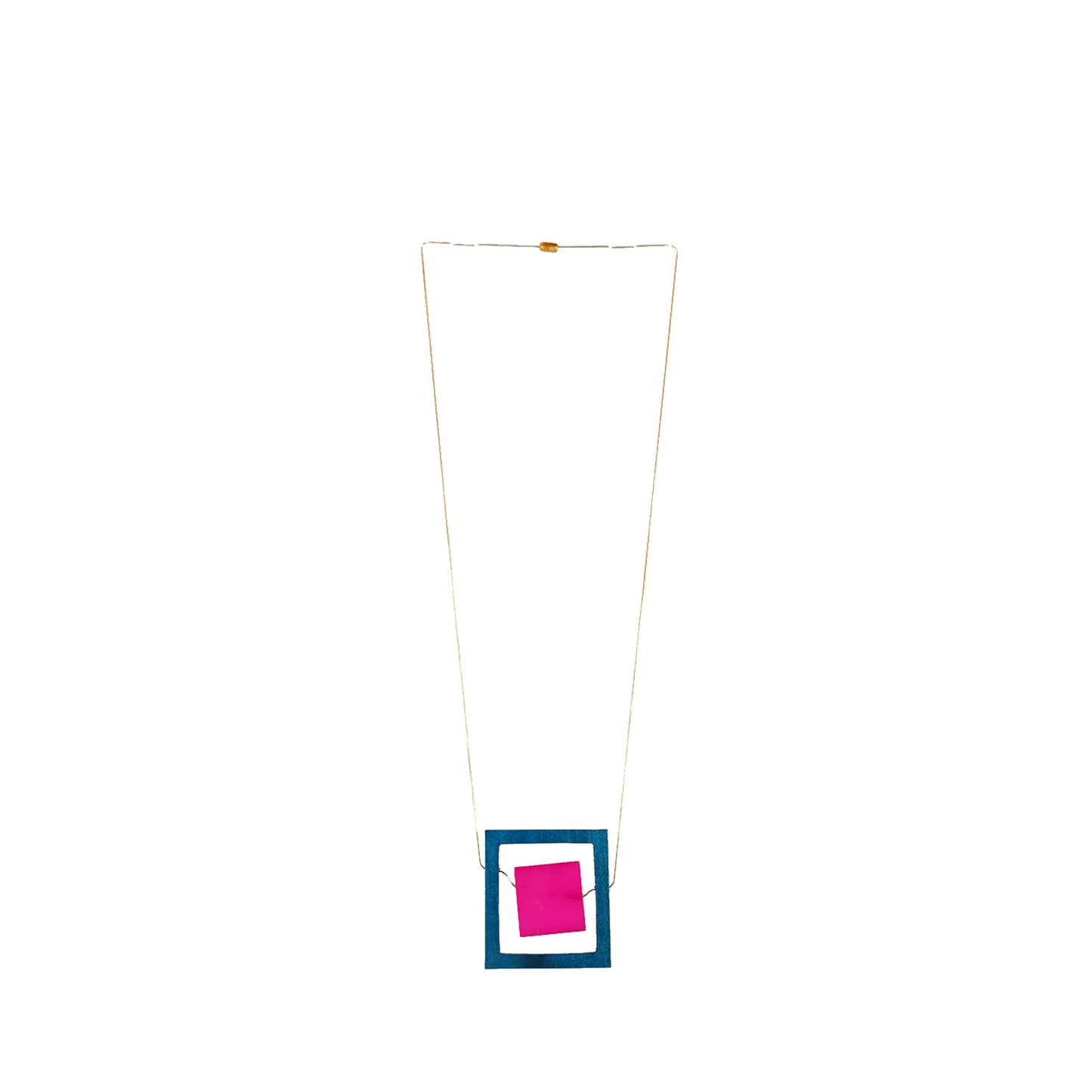 handmade wooden necklace featuring a minimalist square pendant in pink. A unique, eco-friendly, artisan-crafted jewelry piece with a modern geometric design.