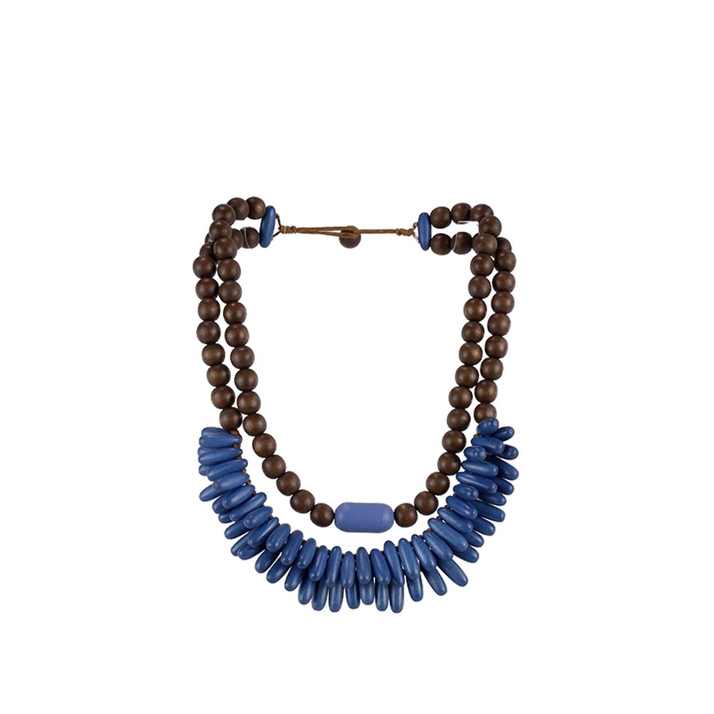 NK15104 - Handmade Wooden Necklace | Double-Layer Design with Unique Pendant Accents | Sustainable Statement Jewelry