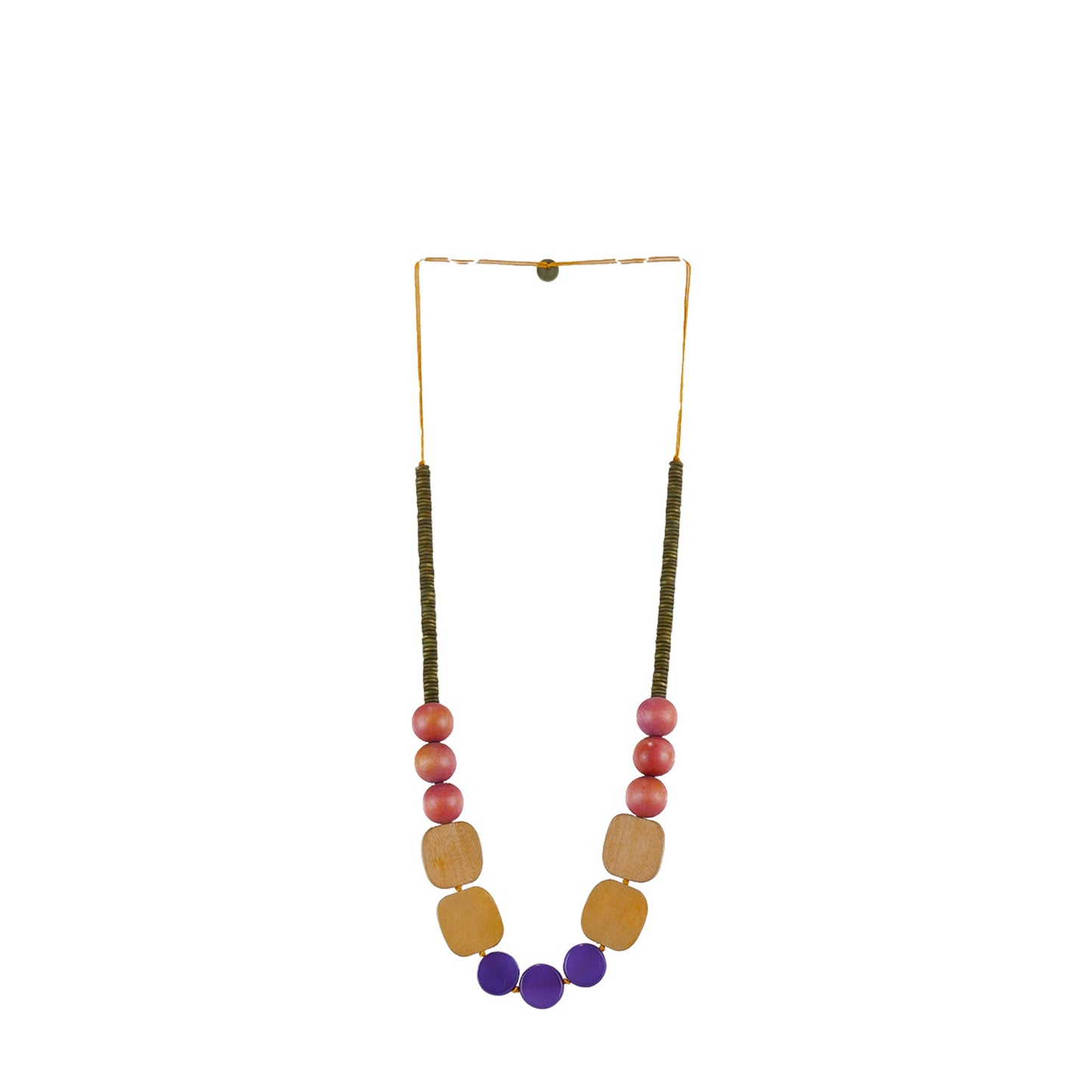 NK13814 - Handmade Wooden Necklace with Mixed Wooden Components & Acrylic Flat Discs | Eco-Friendly Artisan Jewelry