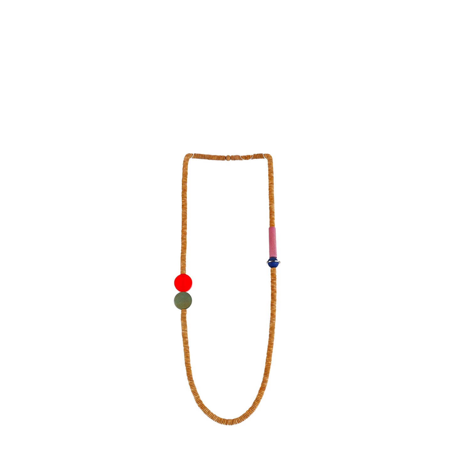 NK13805 - Handmade Wooden Necklace with Round Beads & Metal Flat Disc Accent | Eco-Friendly Artisan Jewelry