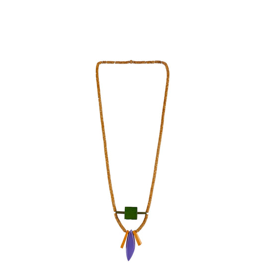 NK14026 - Handmade Wooden Necklace with unique tribal design pendant