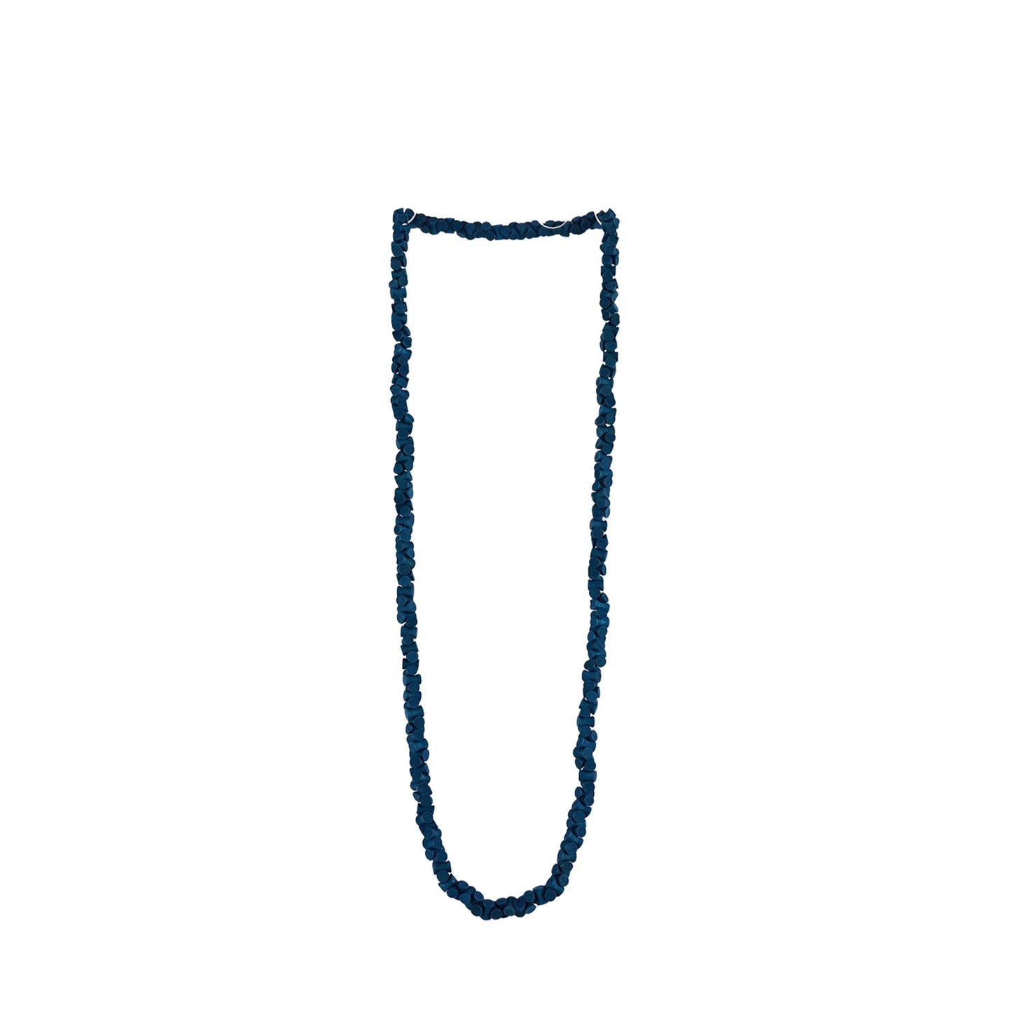 Handmade blue wooden necklace featuring baluster-shaped components. A unique, eco-friendly, artisan-crafted jewelry piece with a sculptural, modern touch.