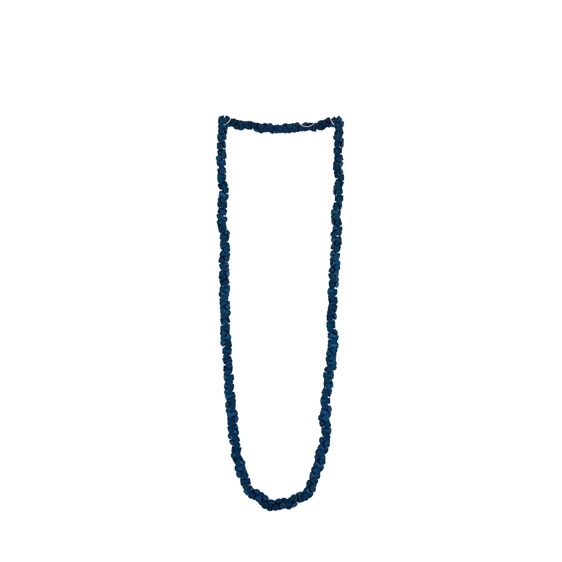 Handmade blue wooden necklace featuring baluster-shaped components. A unique, eco-friendly, artisan-crafted jewelry piece with a sculptural, modern touch.