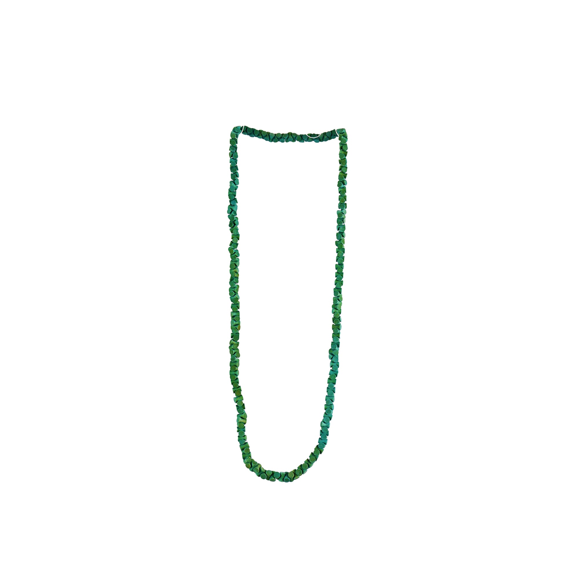 Handmade green wooden necklace featuring baluster-shaped components. A unique, eco-friendly, artisan-crafted jewelry piece with a sculptural, modern touch.