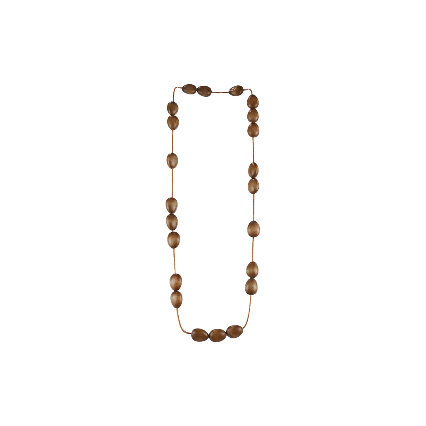 Handmade brown wooden necklace with mixed teardrop-shaped components. A unique, artisan-crafted accessory made from sustainable wood for an eco-friendly fashion statement.

